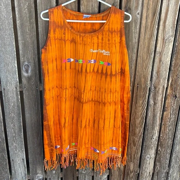 Vintage | Swim | 9s Puerto Vallarta Dress Fringe Tie Dye Fish | Poshmark
